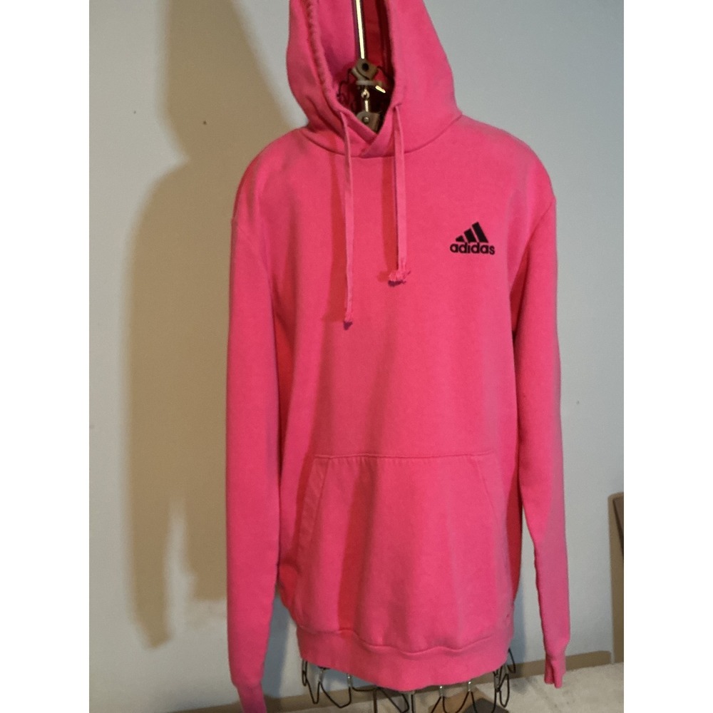 Adidas Essentials Pink Fleece Pullover Hoodie Mens‎ Medium Logo Kangaroo Pocket